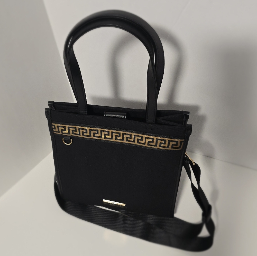 Versace Tote Bag Black Metallic Gold Handbag With Dust Bag - NEW - Picture 9 of 15